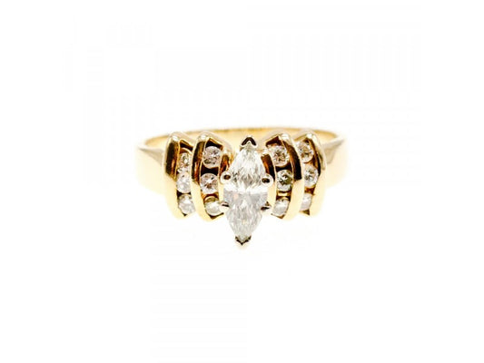 14K Yellow Gold Diamonds Ring Size 10.5