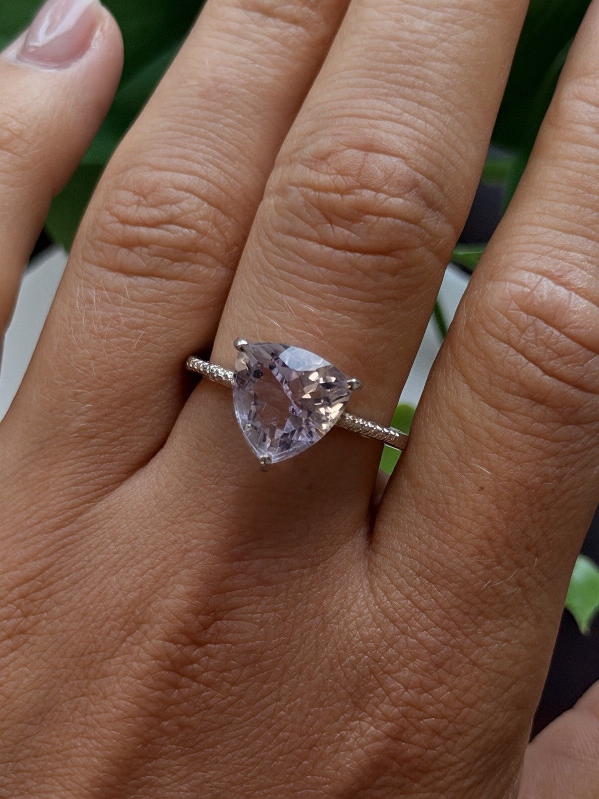 925 Sterling Silver Lilac Tone Morganite Ring Size 9
