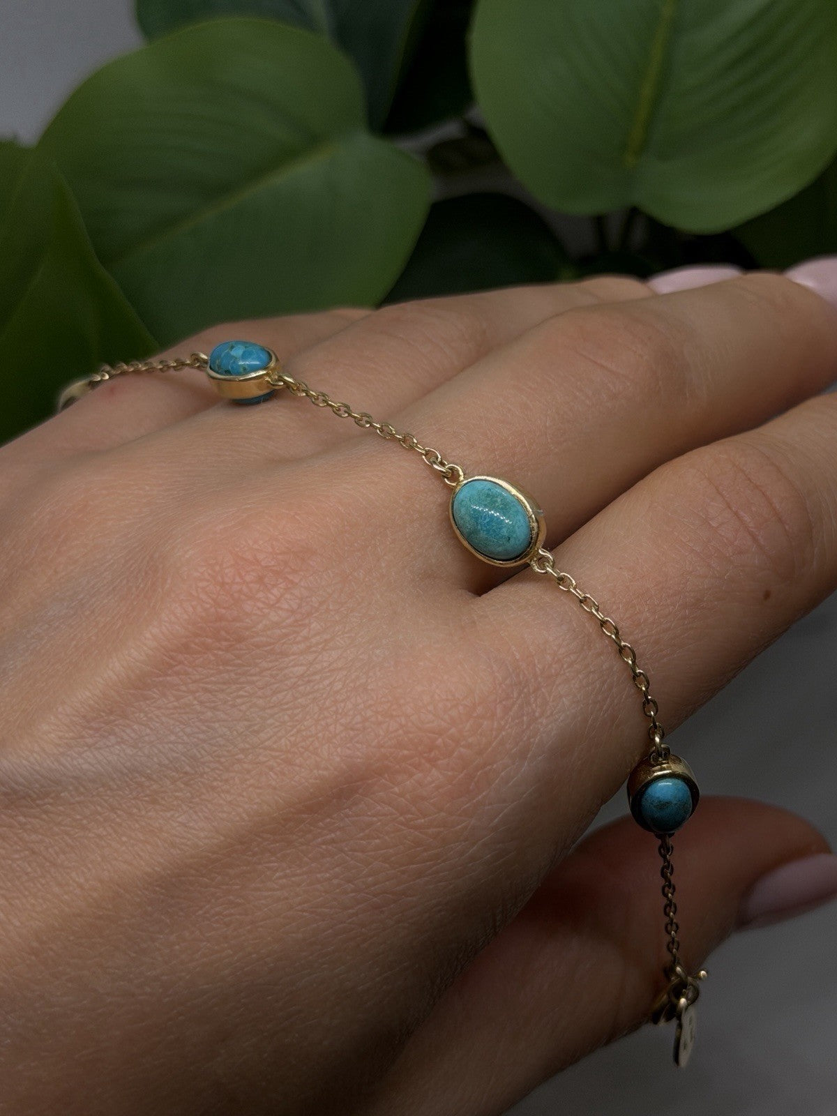 925 Sterling Silver Gold Plated Turquoise Bracelet 7.5