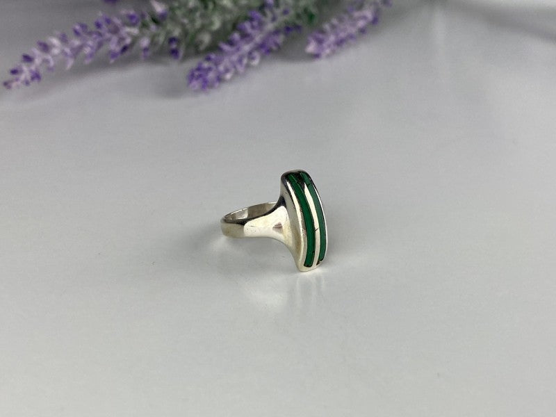 925 Sterling Silver Malachite Ring Size 5.5