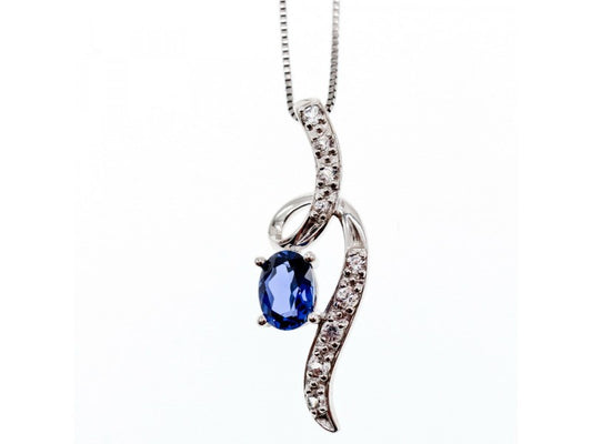 925 Sterling Silver London Blue & White Topaz Chain With Pendant