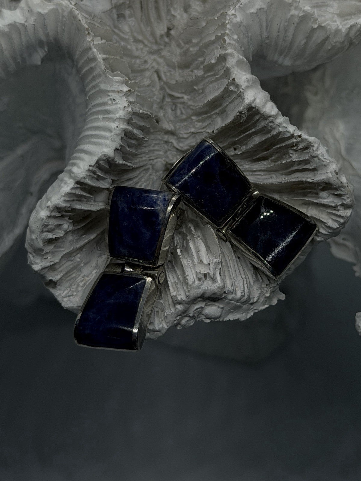Modernist Design 925 Sterling Silver Sodalite Geometric Hinged Drop Earrings