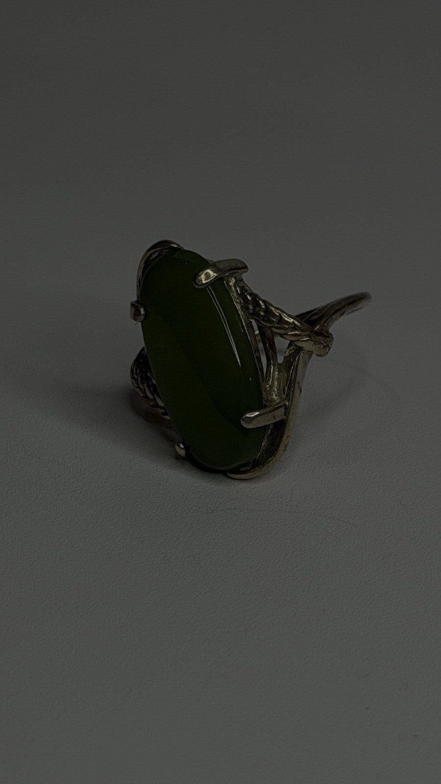 925 Sterling Silver Green Jade Ring Size 8