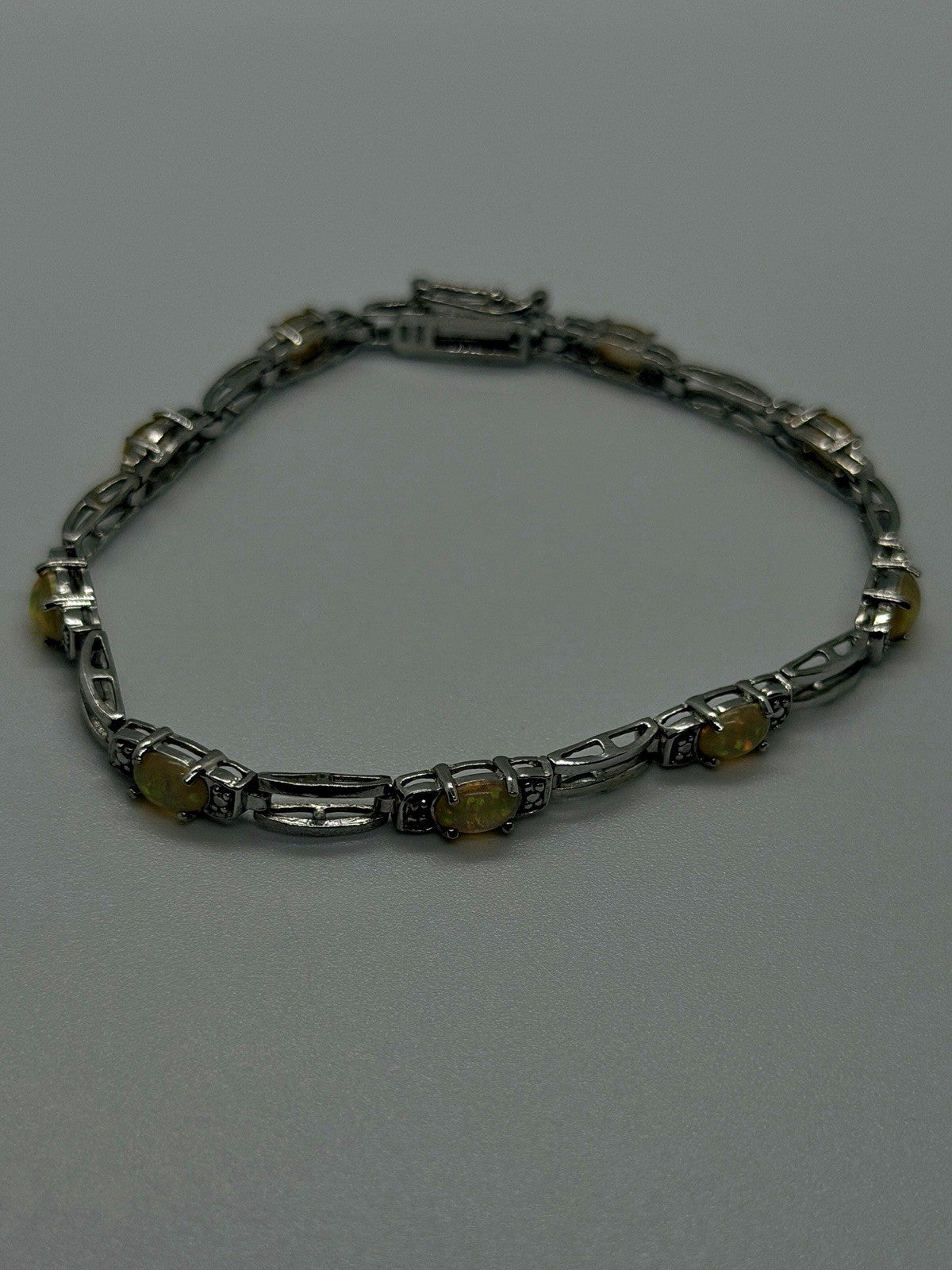 925 Sterling Silver Fire Opal Tennis Bracelet 7.5