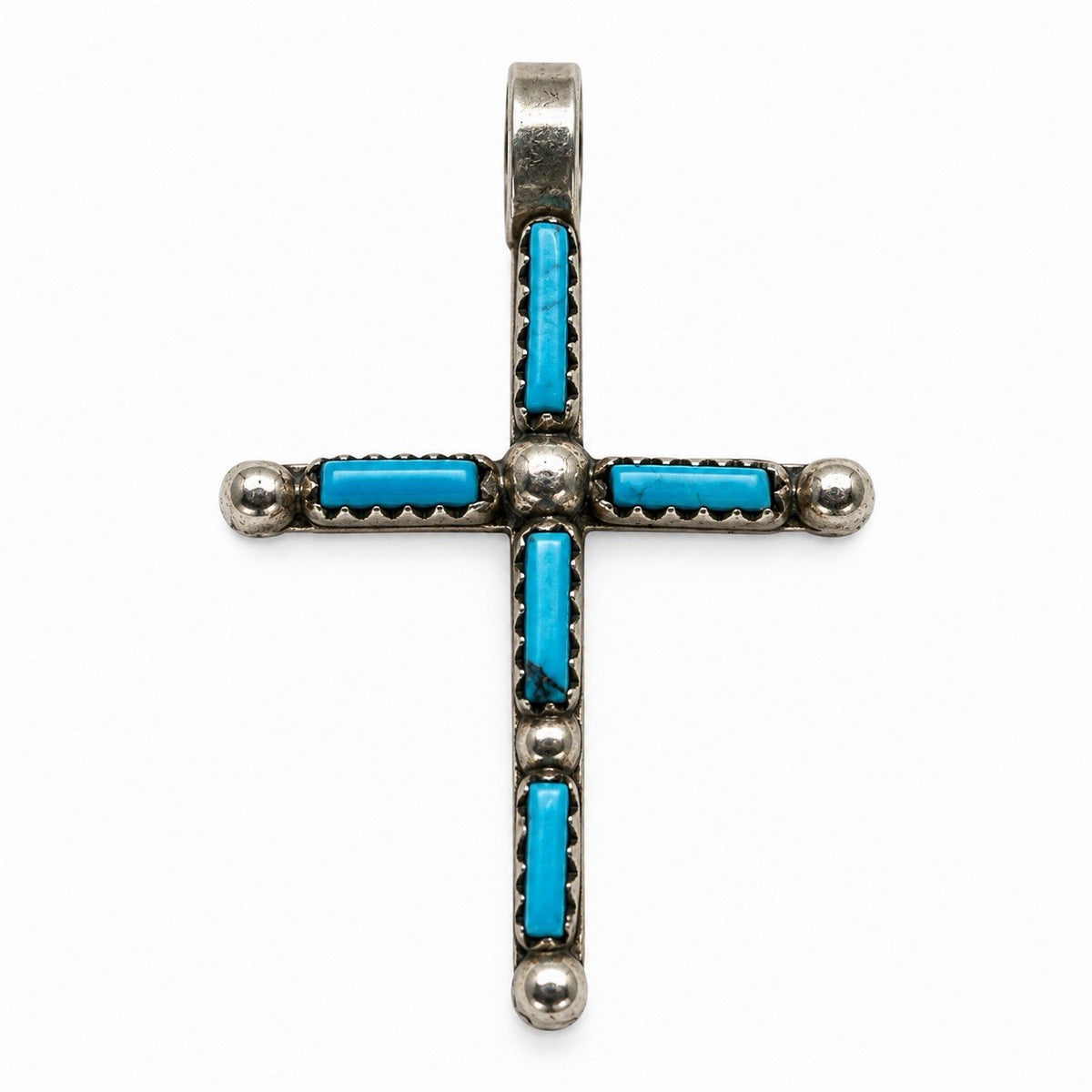 Vintage 925 Sterling Silver Reversible Turquoise & Red Coral Inlay Cross Pendant