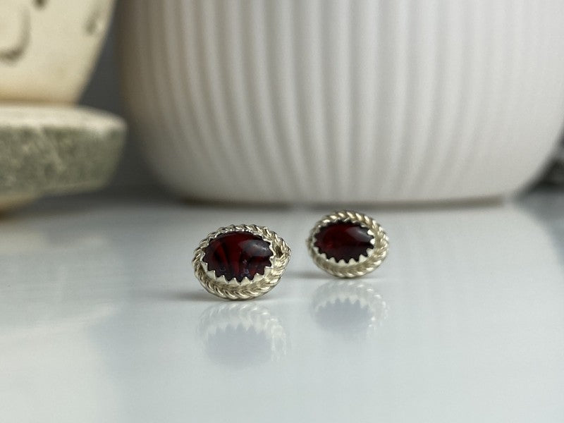 925 Sterling Silver Agate Stud Earrings