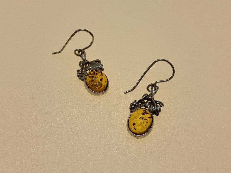 Vintage 925 Sterling Silver Amber Earrings