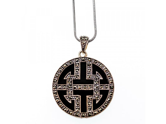 925 Sterling Silver Agate & Marcasites Chain With Pendant