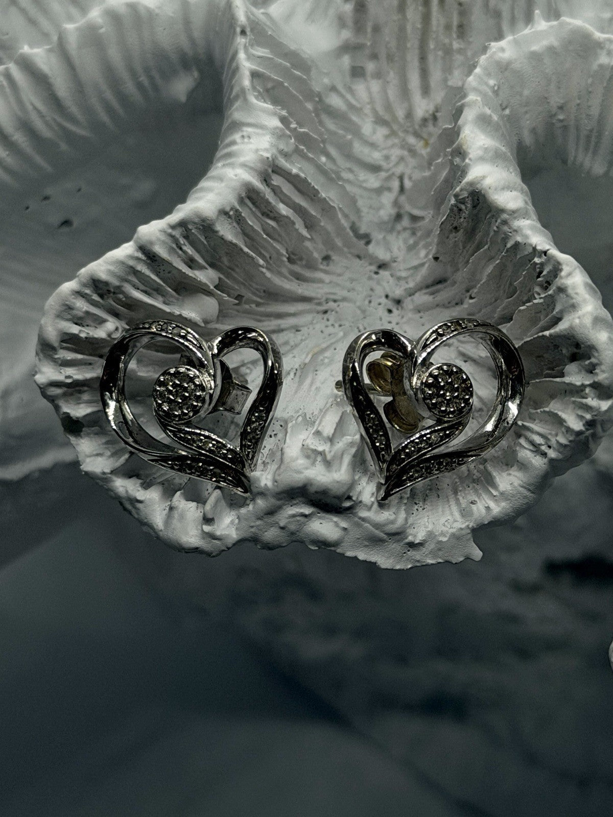 925 Sterling Silver Diamond Accent Open Heart Stud Earrings