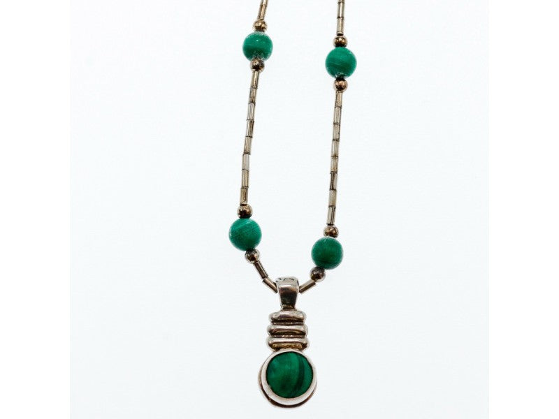 Vintage 925 Sterling Silver Malachite Necklace