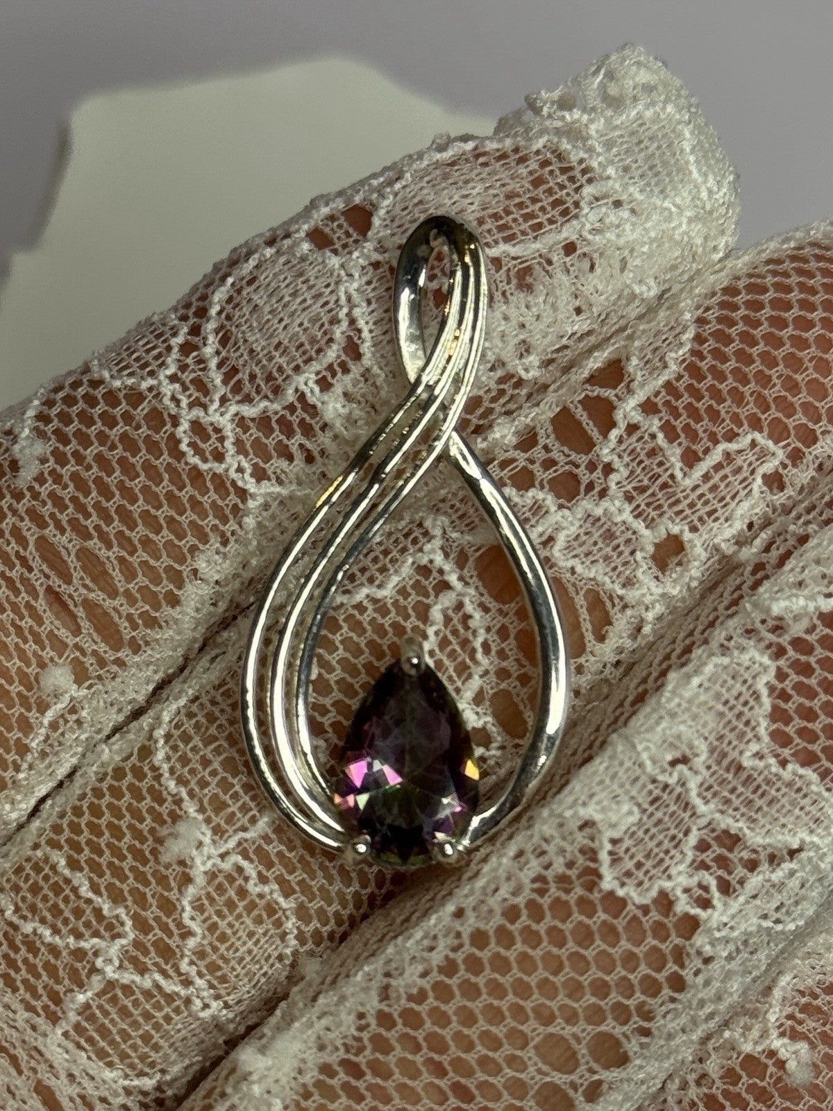 925 Sterling Silver Alexandrite Pear Pendant Length 1.5 Inch