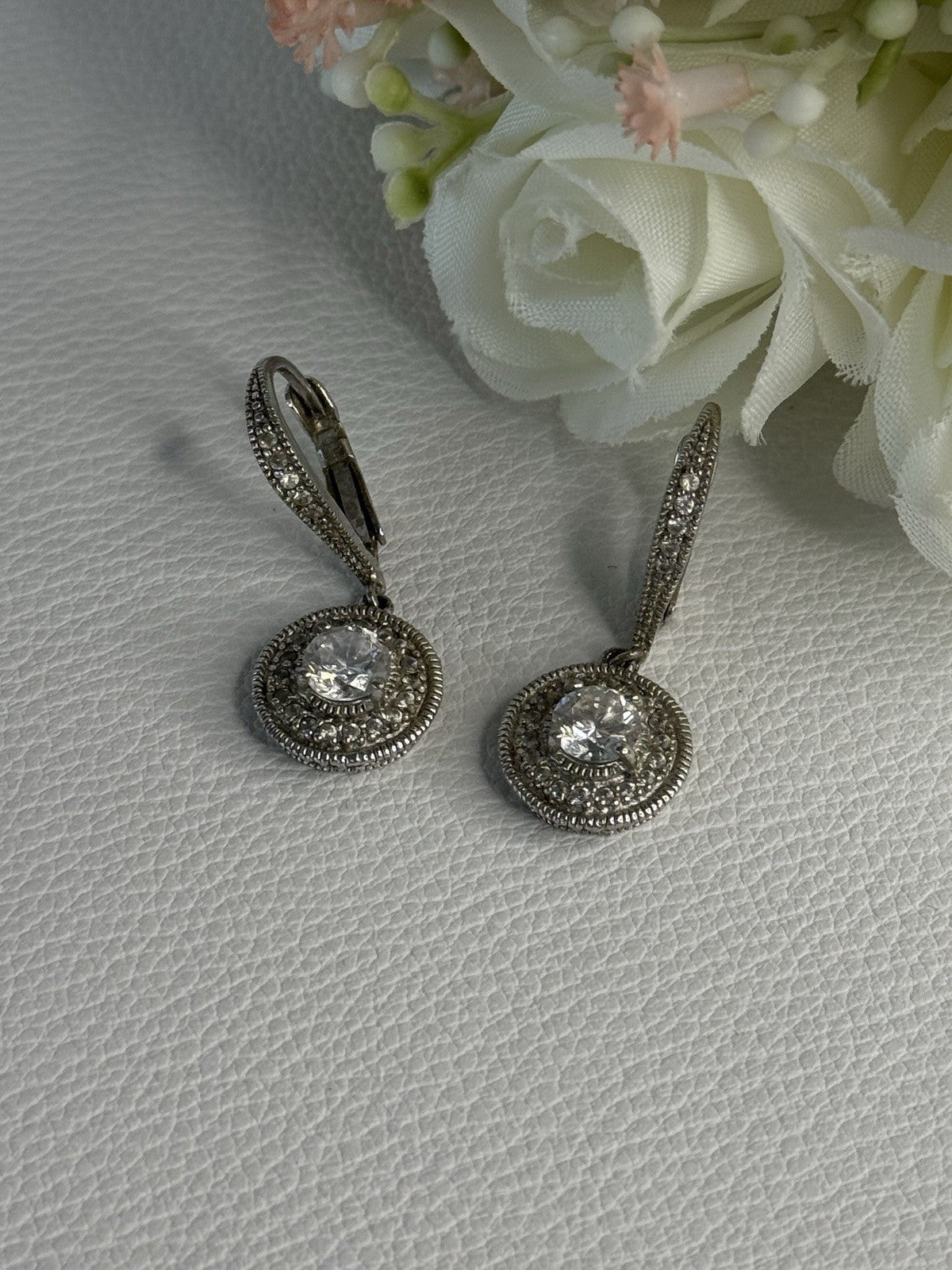 Shiny 925 Sterling Silver CZ Earrings Length 1.30 Inch