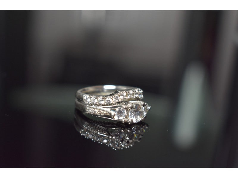 925 Sterling Silver CZ Double Ring Size 6.5