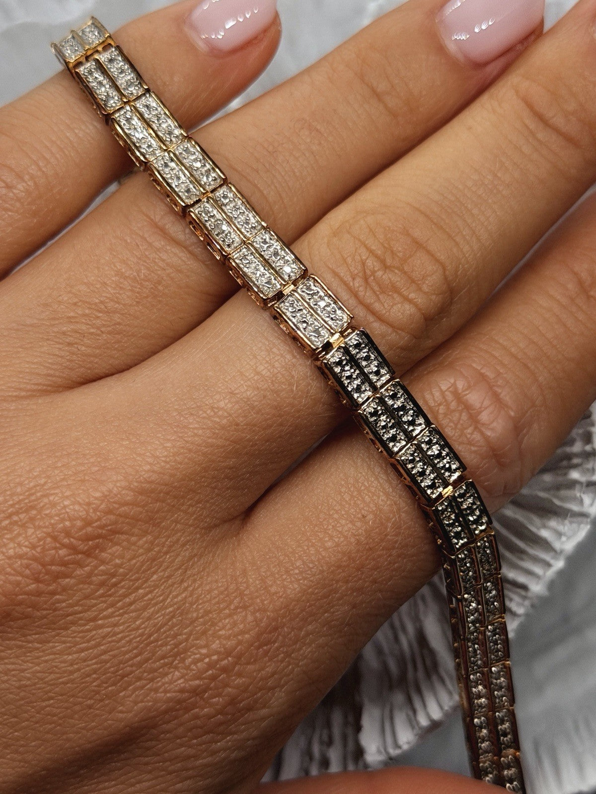 925 Sterling Silver Gold Plated Double Row Tennis Bracelet 7.5