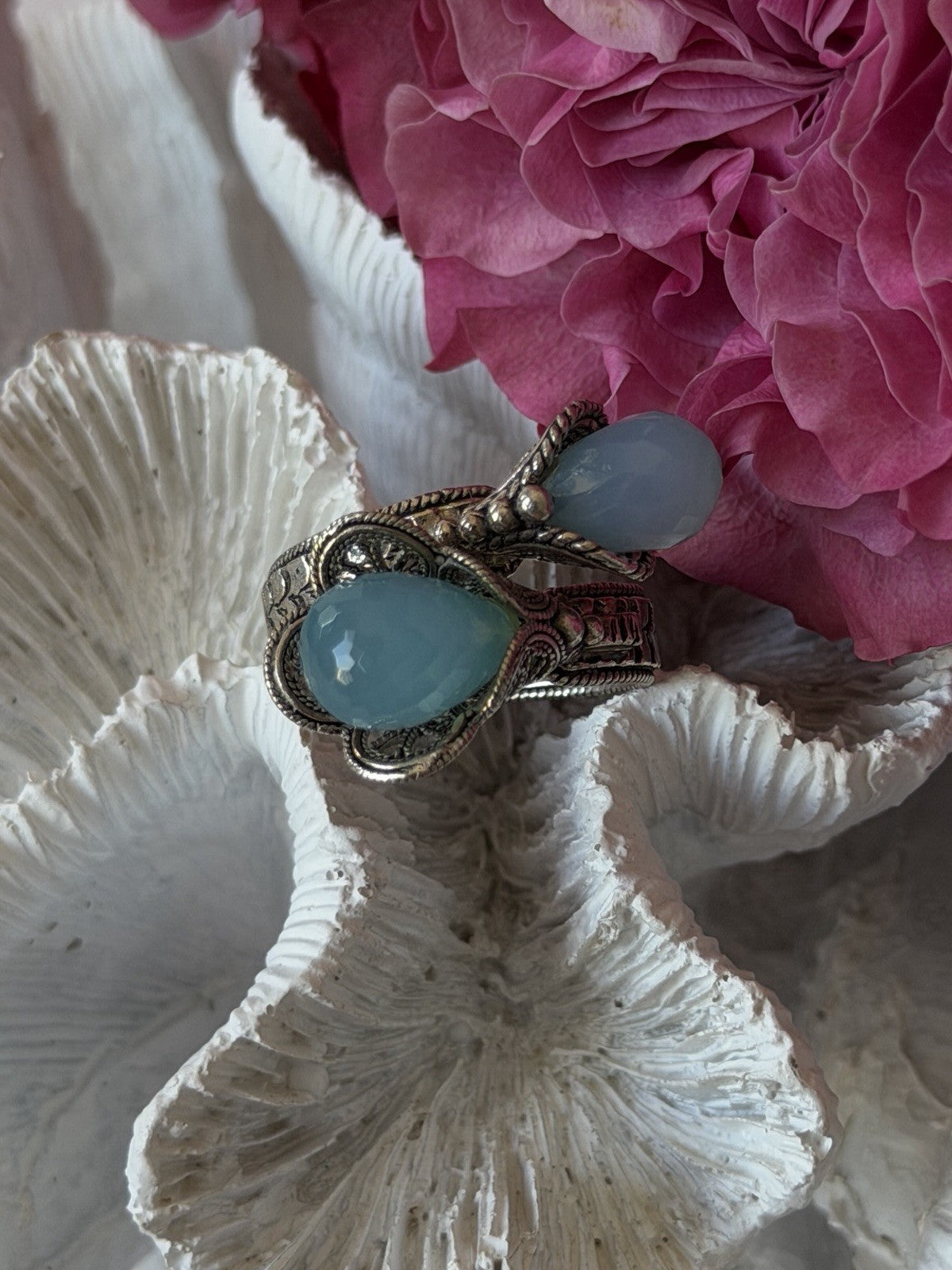 925 Sterling Silver Blue Chalcedony Ring Size 11 Sizable