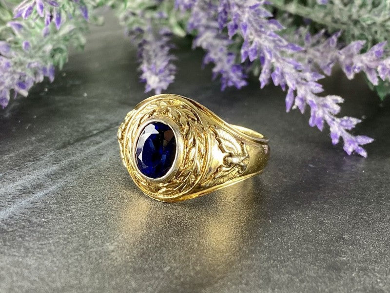 Men'S 925 Sterling Silver Gold Plated Sapphire Ring Size 12.5