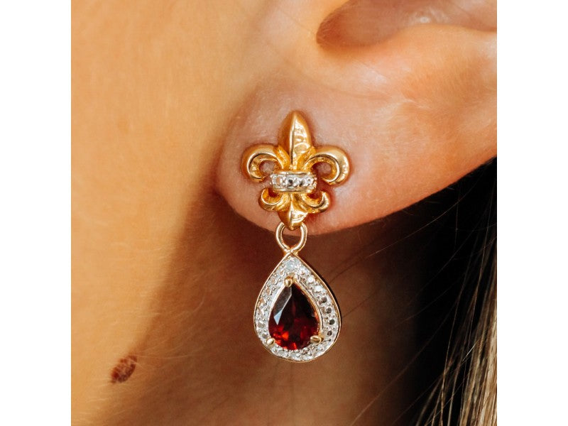925 Sterling Silver Gold Plated Garnet Earrings