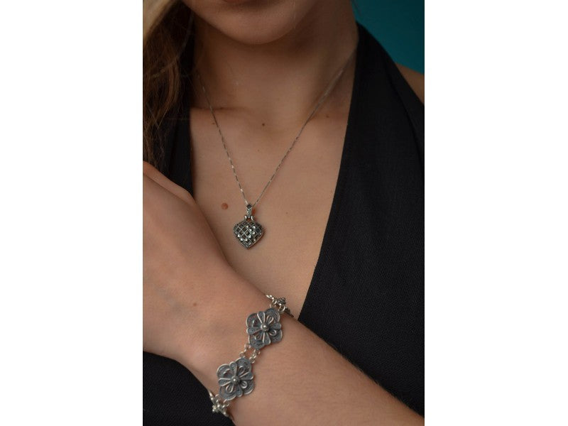 925 Sterling Silver Marcasites Heart Chain With Pendant