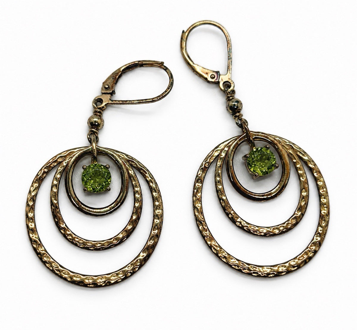 Elegant 925 Sterling Silver Gold Plated Green Peridot Earrings