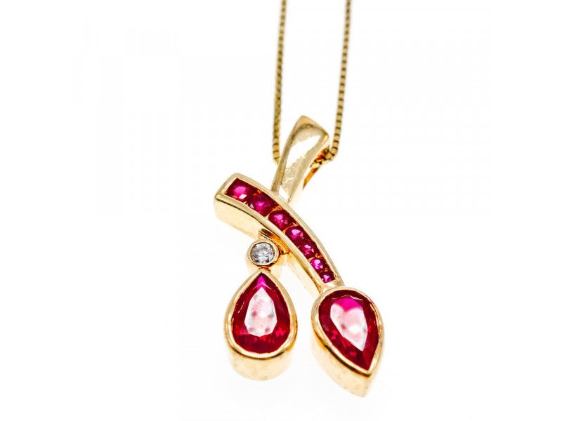 925 Sterling Silver Gold Plated Rubellite & CZ Chain With Pendant