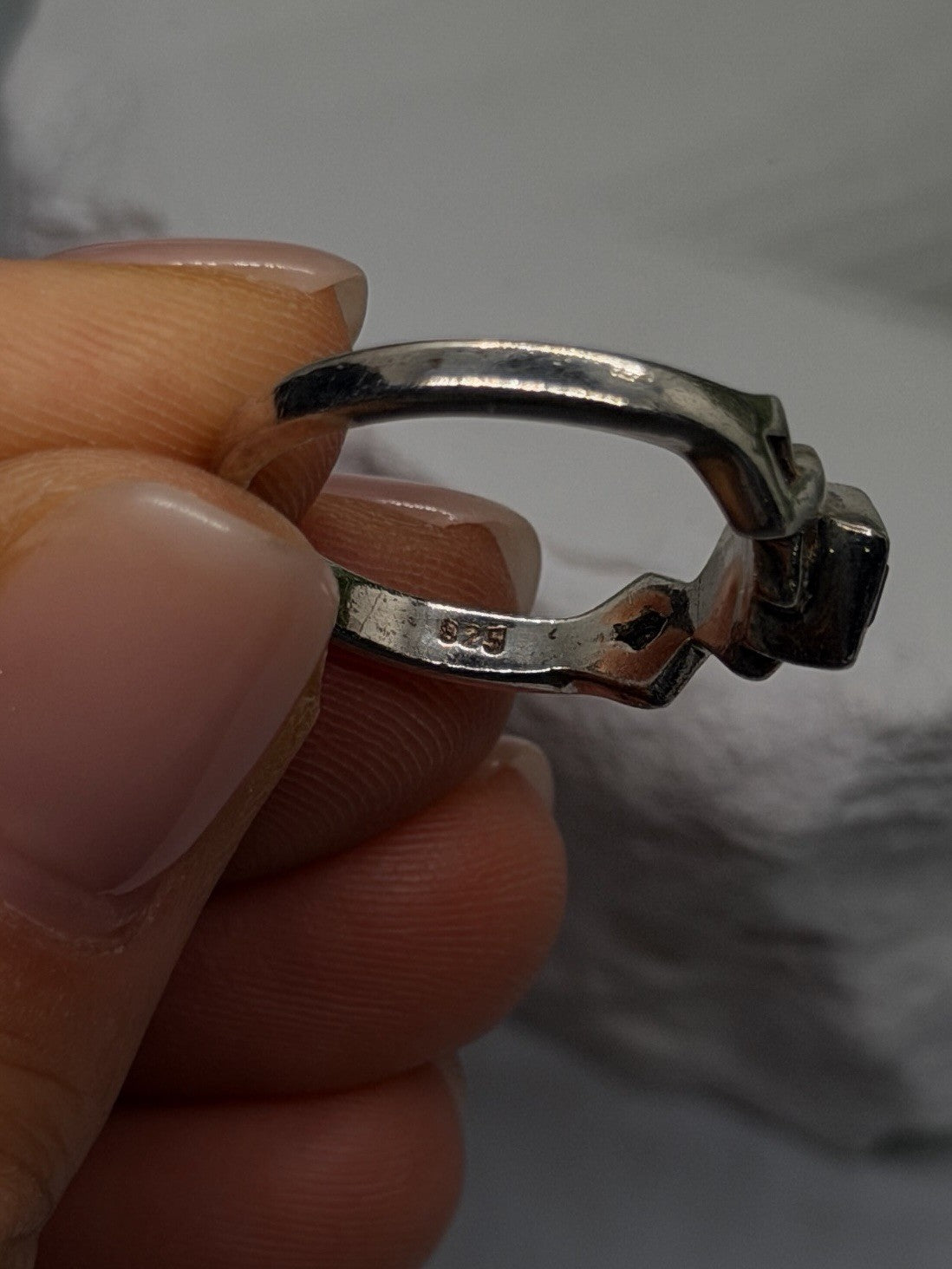 Azure Deco Geometric band 925 Sterling Silver Sapphire Ring Size 6.5