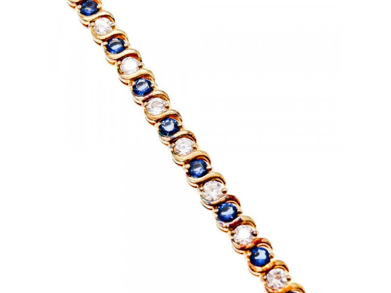 925 Sterling Silver Gold Plated Blue & White CZ Bracelet