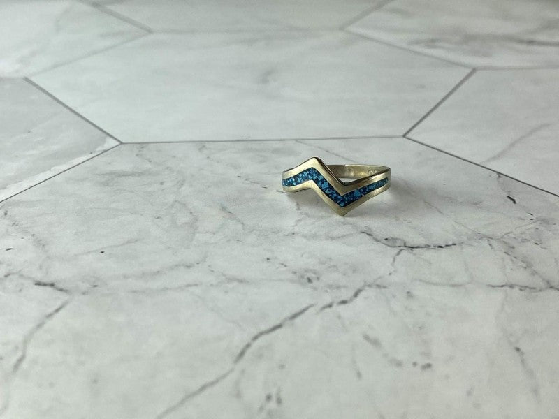 Vintage 925 Sterling Silver Malachite Mosaic Ring Size 6