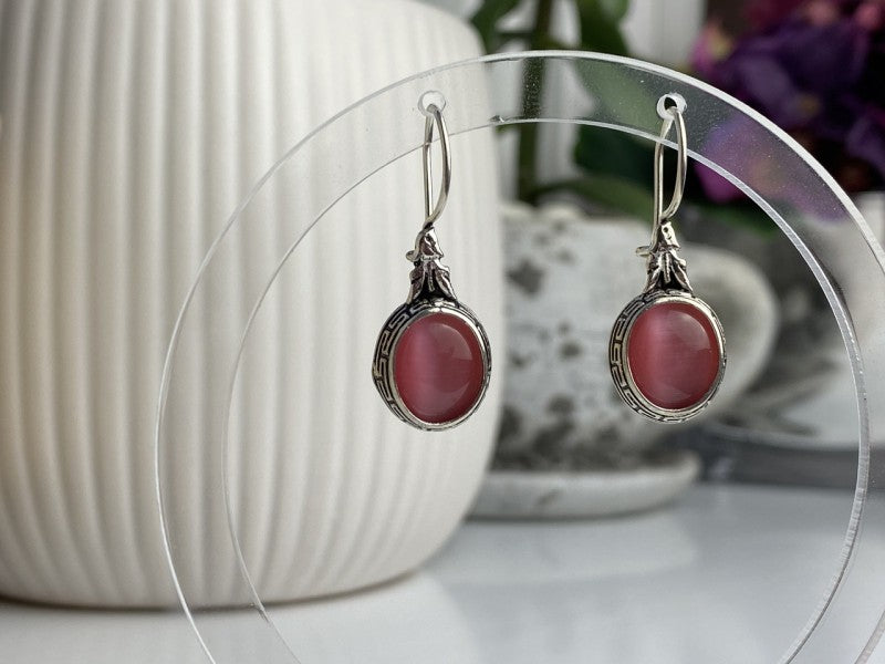 Vintage 925 Sterling Silver Agate Earrings