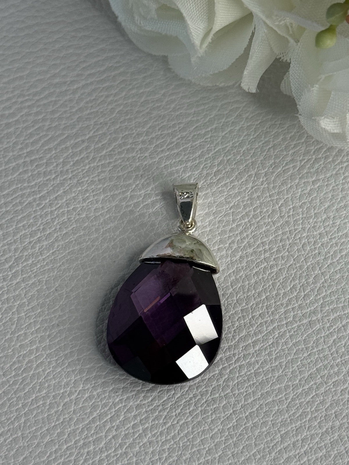 925 Sterling Silver Amethyst Pendant Length 1.40 Inch