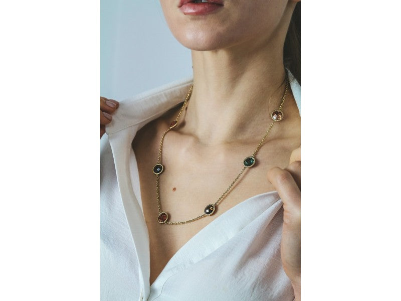 925 Sterling Silver Gold Plated Multicolor Jewelry Glass Necklace