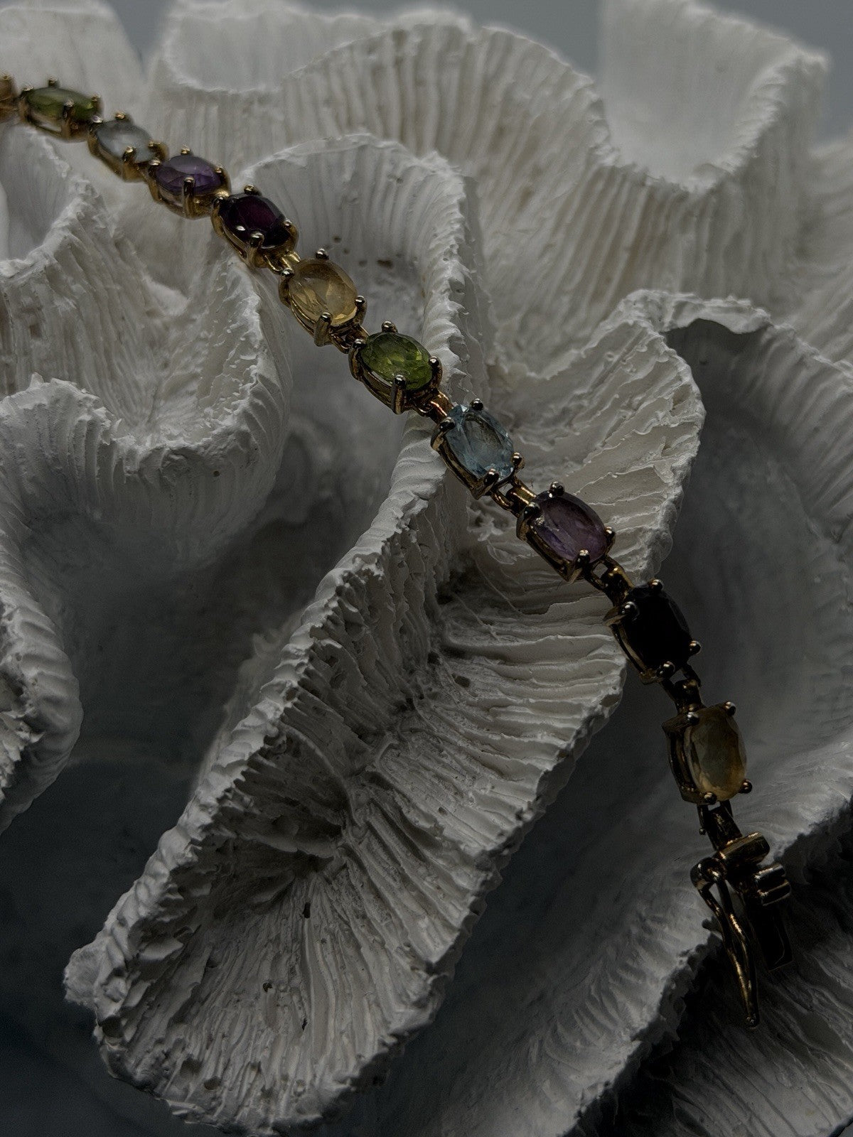 925 Sterling Silver Multi-Gemstone Bracelet Size 7.5