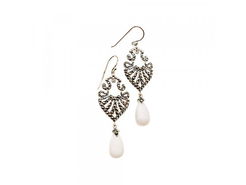 925 Sterling Silver Mother OF Pearl & Marcasites Earrings