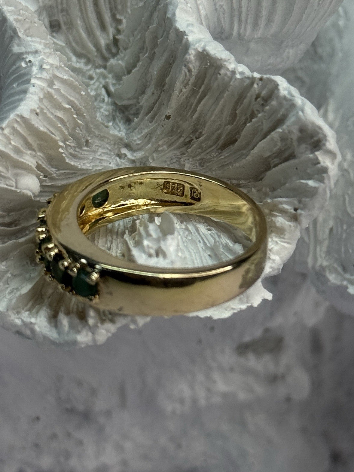 925 Sterling Silver Gold Plated Emerald Ring Size 8