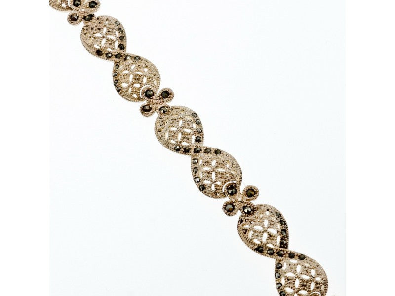 925 Sterling Silver Marcasites Openwork Bracelet Size 7 IN