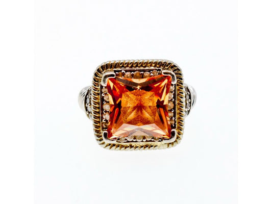 925 Sterling Silver Gold Plated Hessonite & Goshenite Ring Size 7