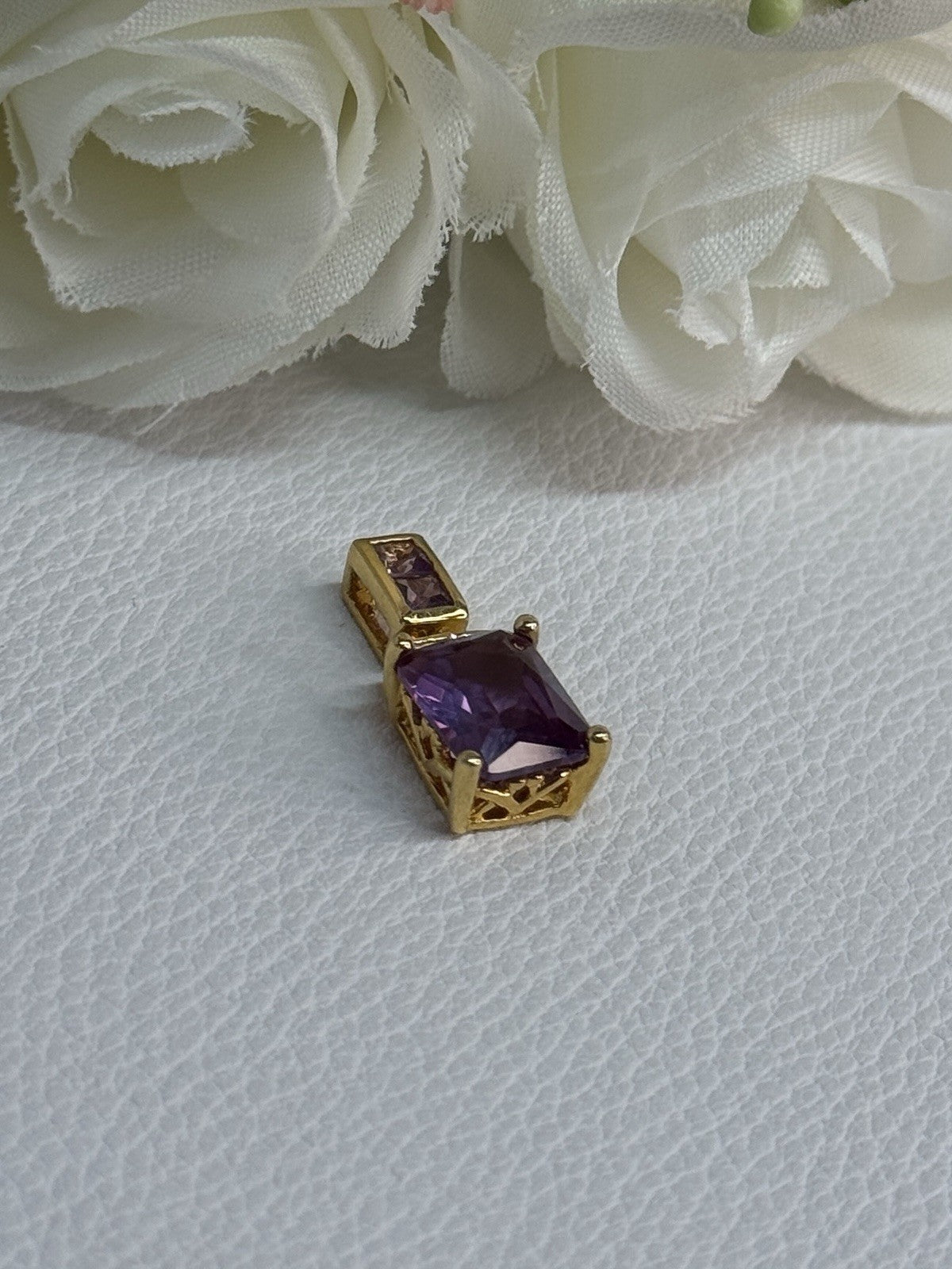 925 Sterling Silver Gold Plated Amethyst Pendant Length 0.80 Inch