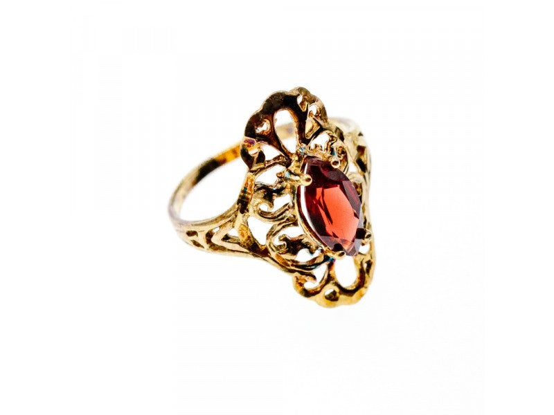 925 Sterling Silver Gold Plated Almandine Openwork Ring Size 9