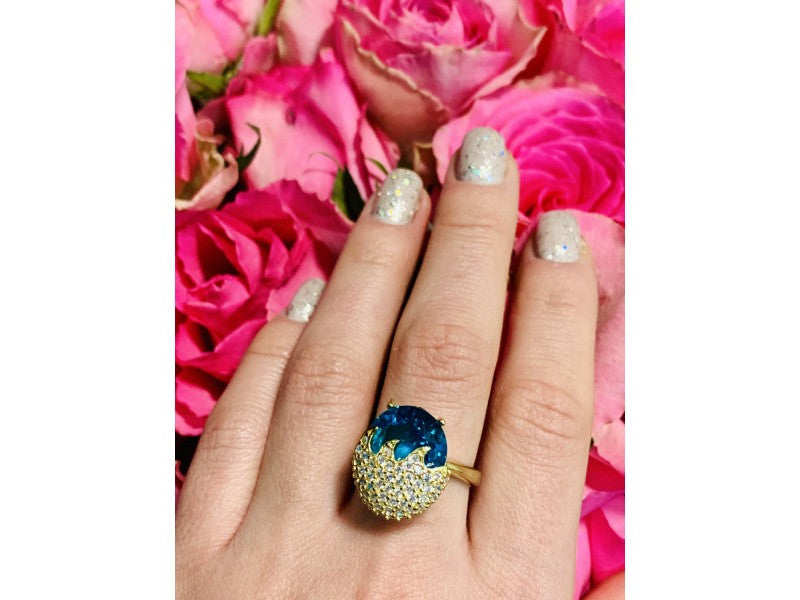 925 Sterling Silver Alpanite & CZ Ring Size 6.5