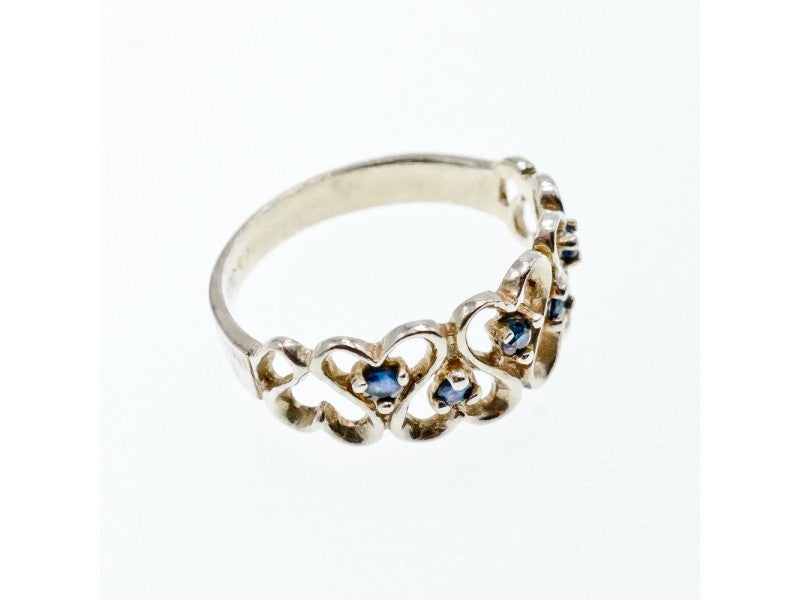 925 Sterling Silver Sapphires "Hearts" Ring Size 9.5