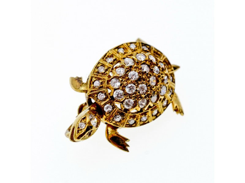 925 Sterling Silver Gold Plated CZ "Turtle" Brooch
