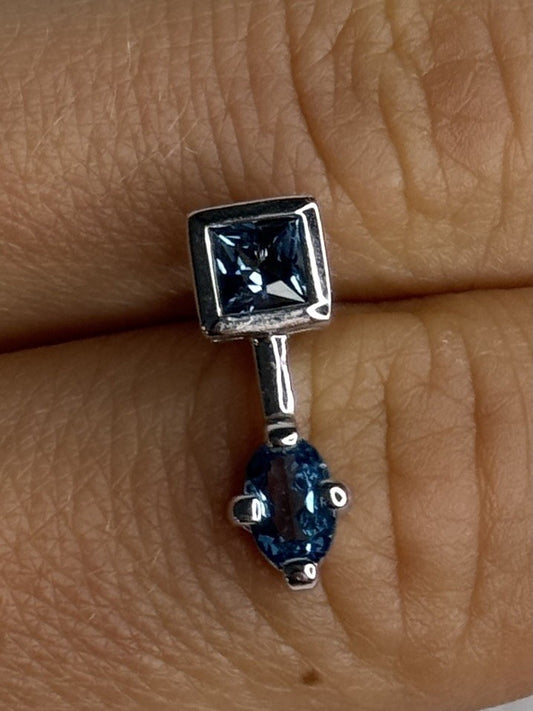 925 Sterling Silver Blue Topaz Pendant Length 0.70 Inch
