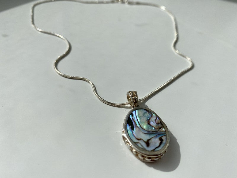Vintage 925 Sterling Silver Haliotis Chain with Pendant