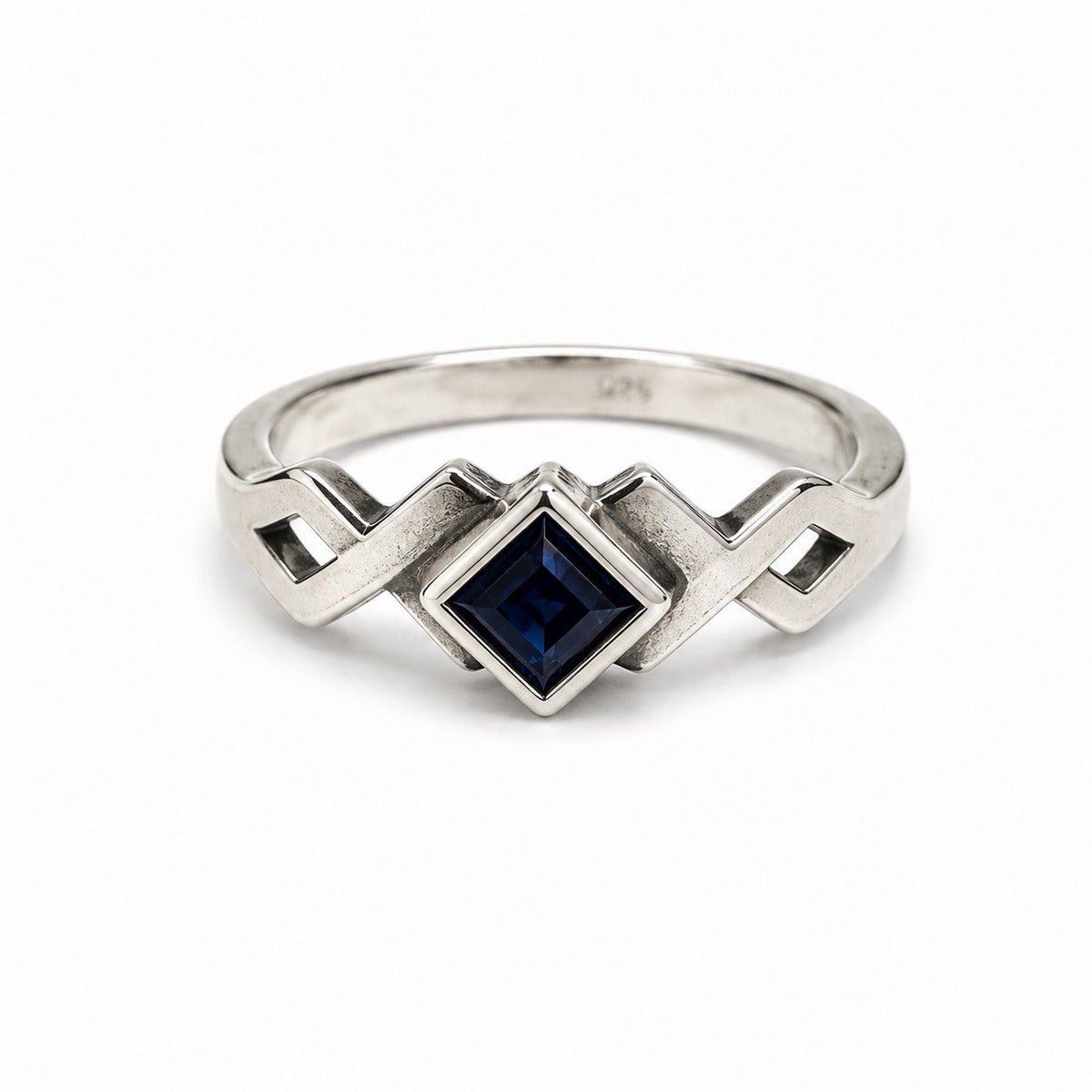 Azure Deco Geometric band 925 Sterling Silver Sapphire Ring Size 6.5