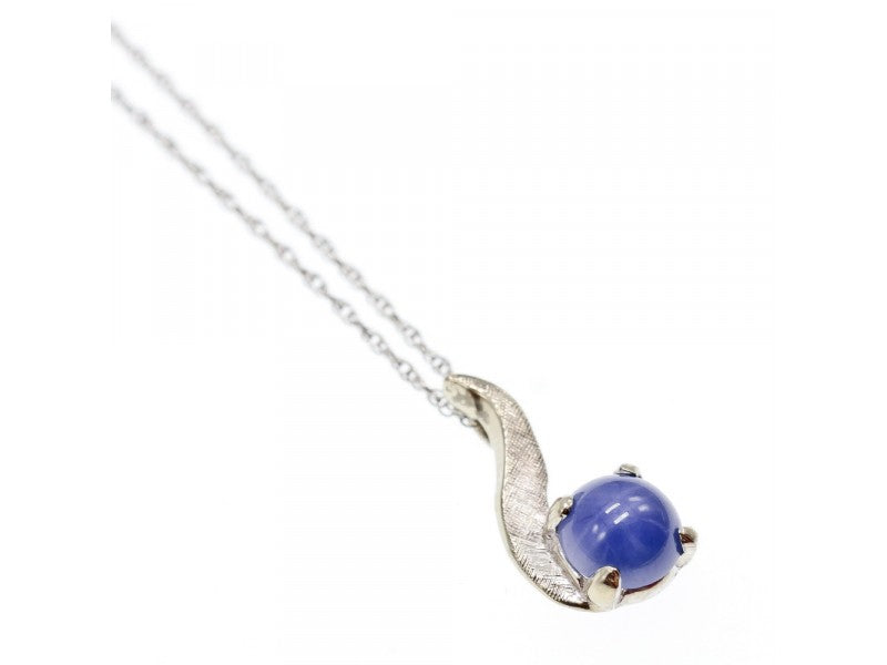 14K White Gold Sapphire Blue Star Chain With Pendant