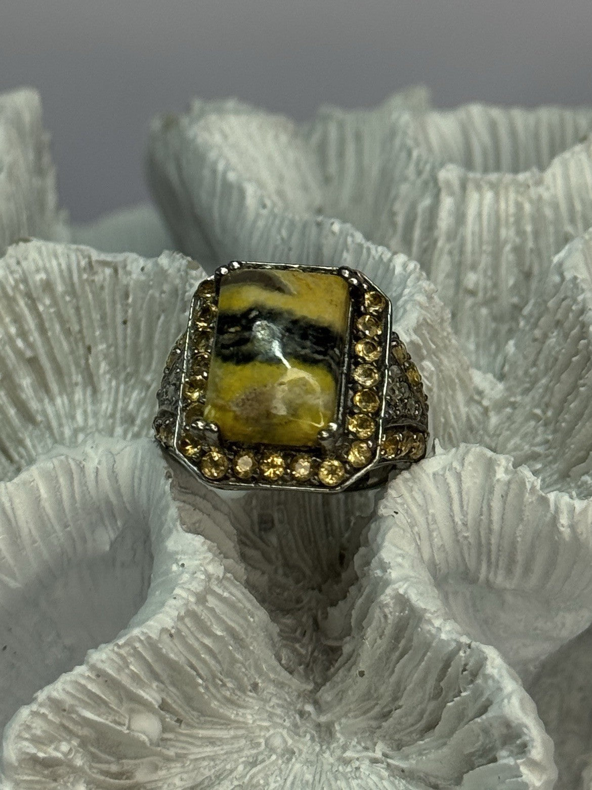 925 Sterling Silver Yashma Citrine & Beryl Ring Size 6