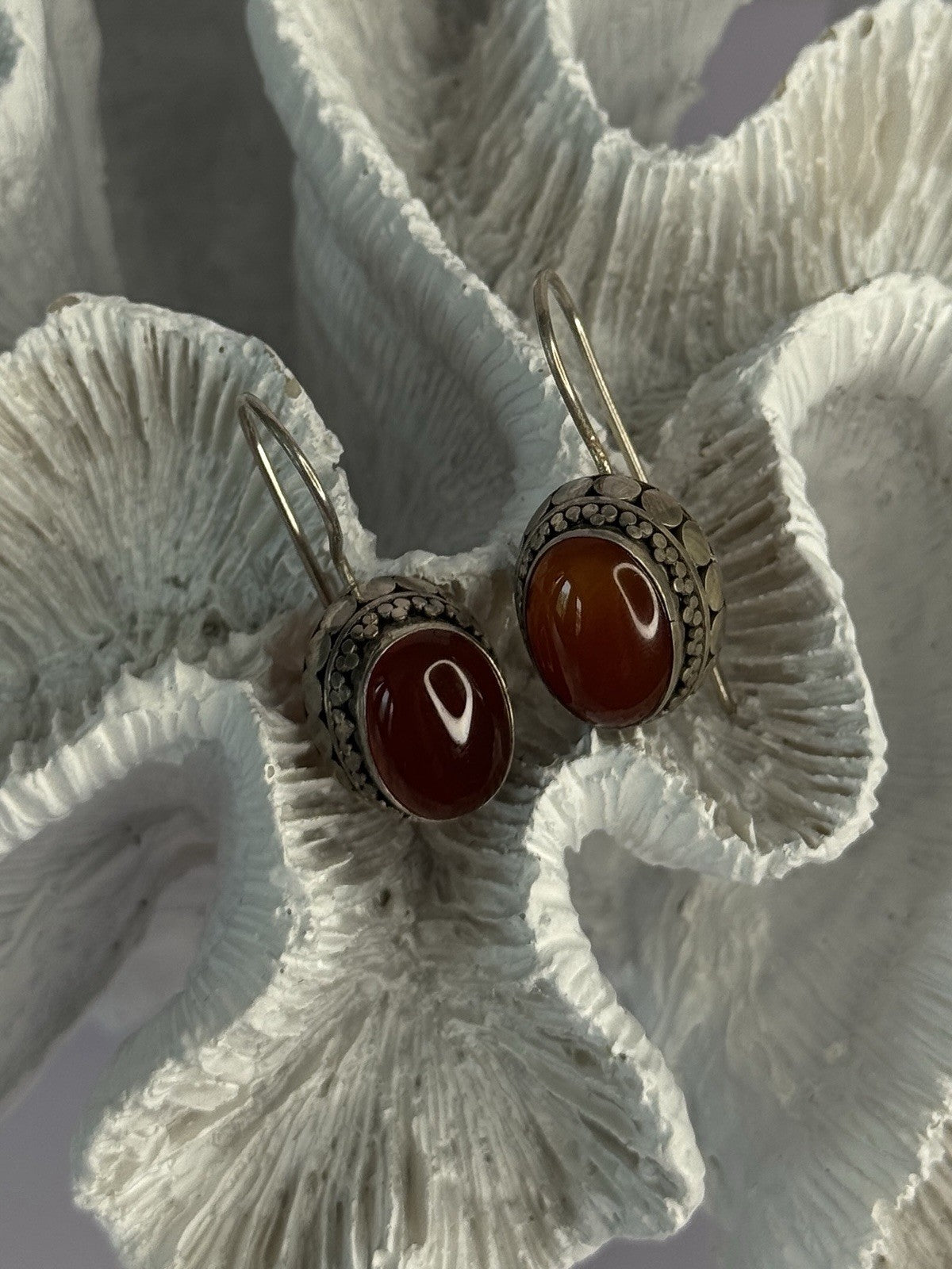 Vintage 925 Sterling Silver Carnelian Earrings Length 1.20 Inch
