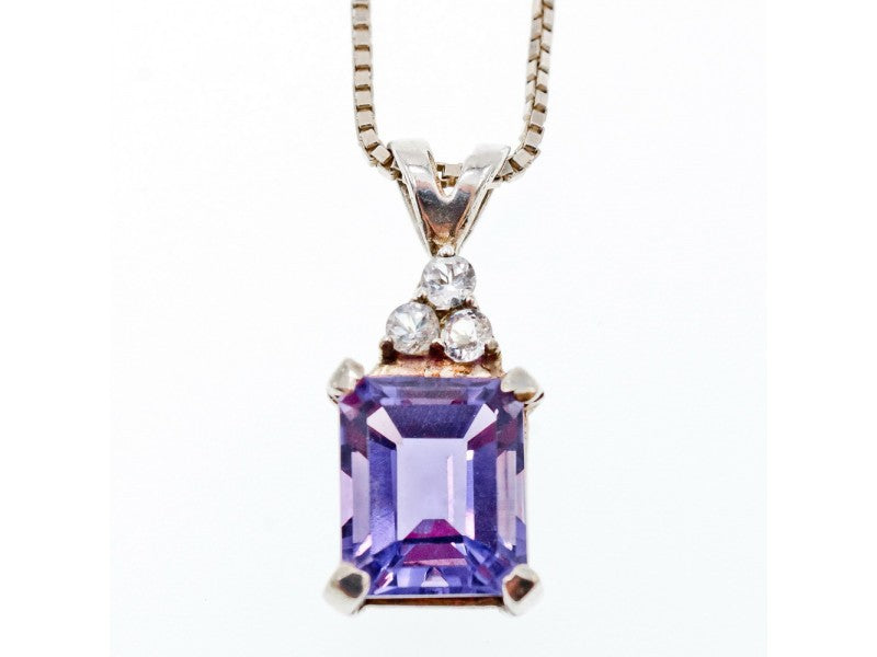 925 Sterling Silver Purple Tourmaline & Goshenite Chain With Pendant