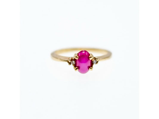 10K Yellow Gold Star Sapphire & Diamonds Ring Size 5.5
