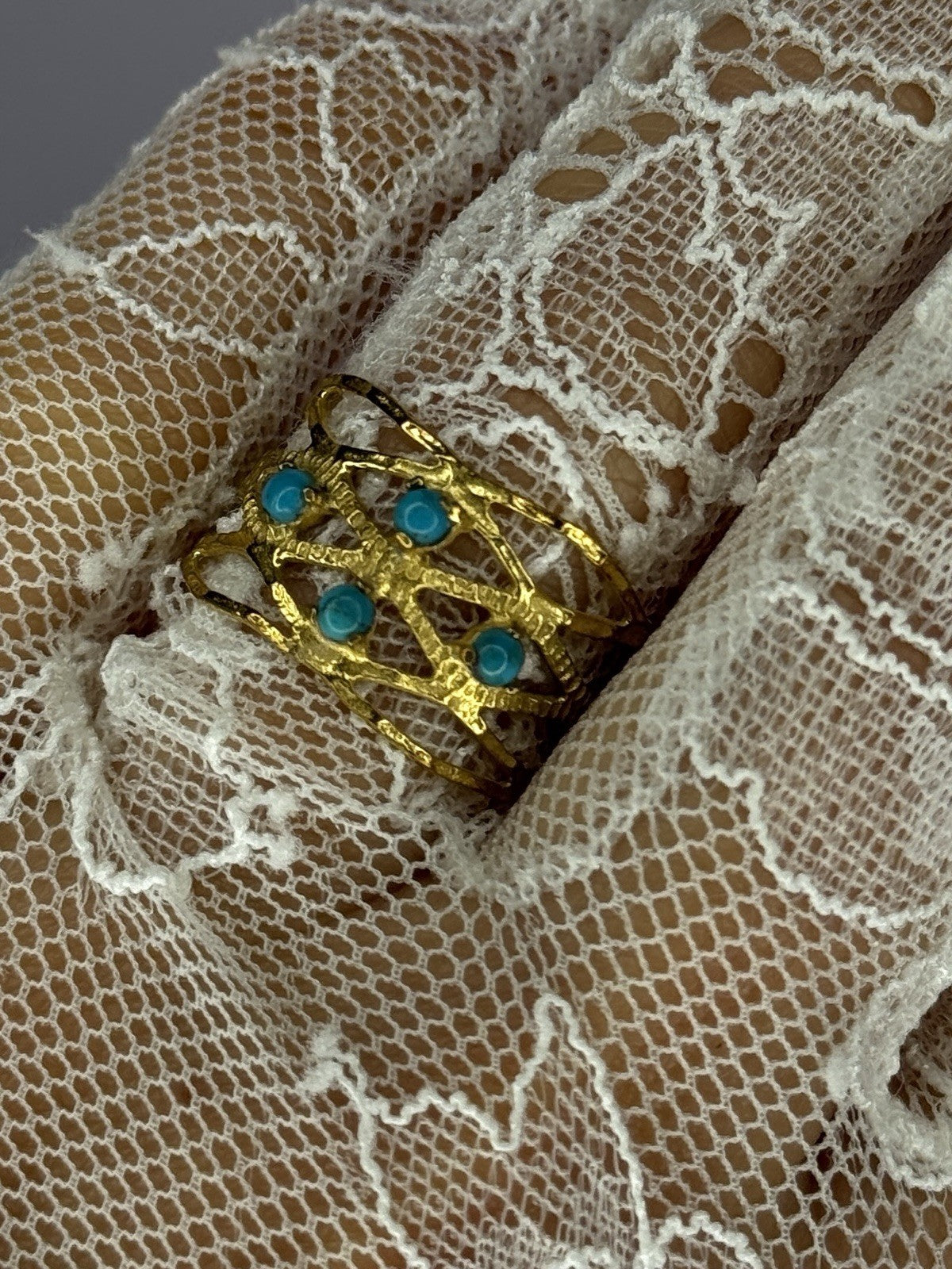 925 Sterling Silver Gold Plated Turquoise Ring Size 8.5