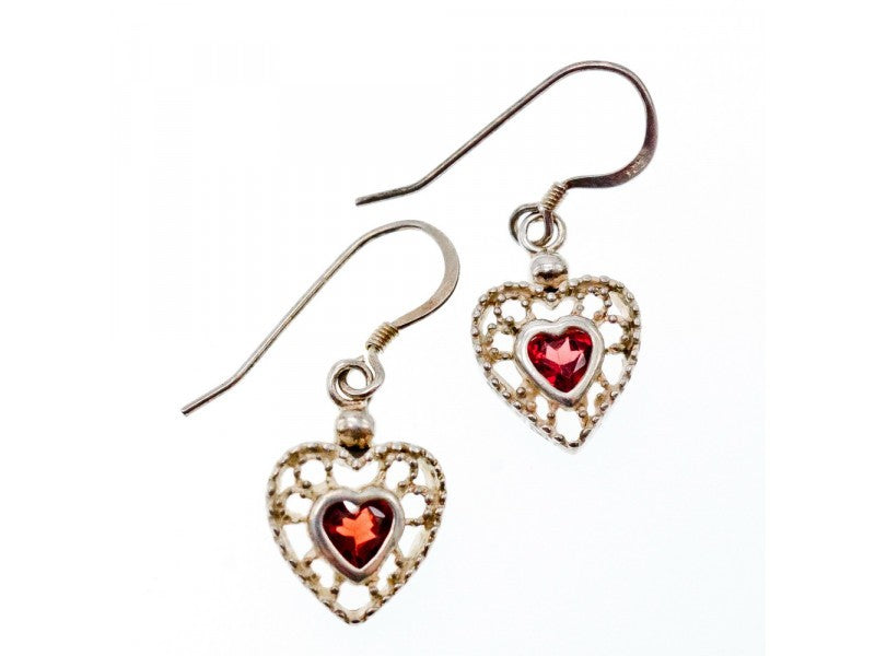 925 Sterling Silver Garnet "Hearts" Earrings